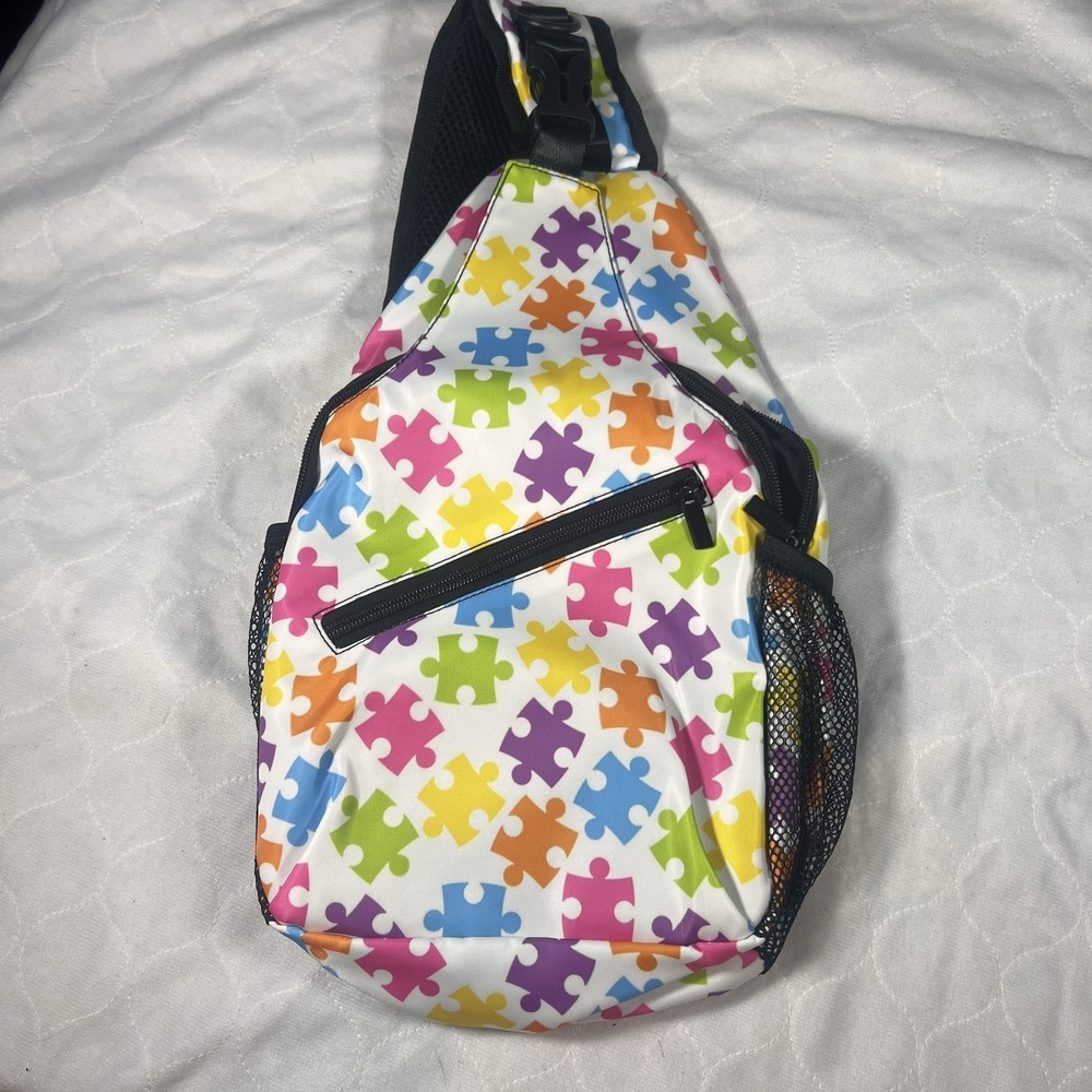 Autism Awareness Puzzle Sling Backpack Crossbody Shoulder Bag Casual Hiking